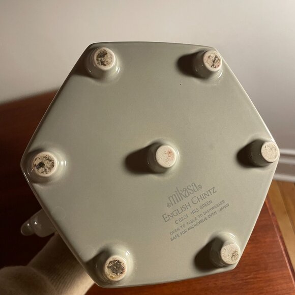 Mikasa Green Grey Hexagon Shaped Tea Pot Brass Handle Vintage 🫖 Théière Cafete - Picture 4 of 6